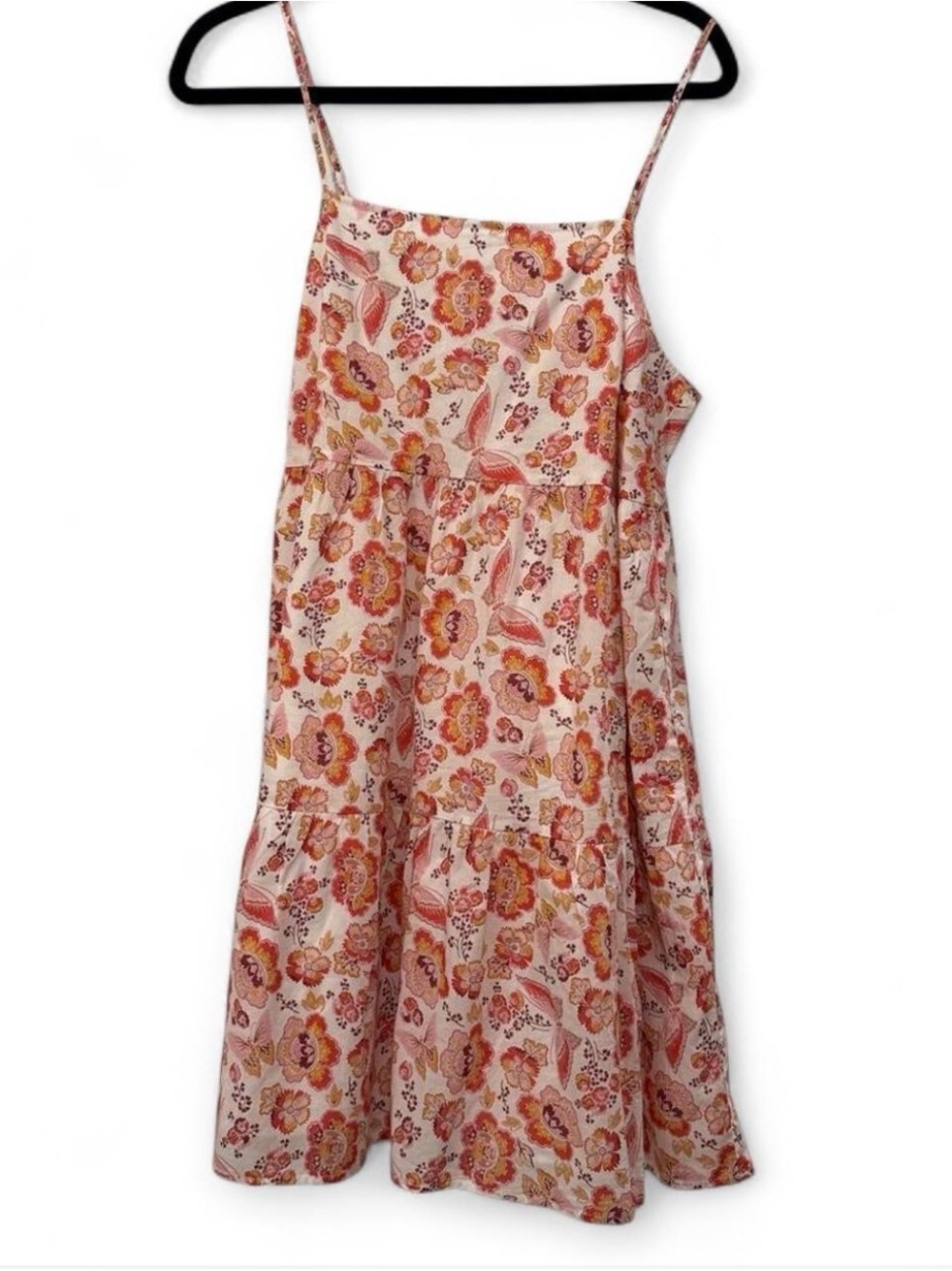 LOFT Pink Floral Tiered Spaghetti-Strap Midi Dress